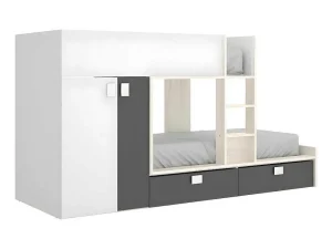 Online Stapelbed Juanito Met Ingebouwde Kast - 2 X 90 X 190 Cm - Wit, Eiken En Antraciet Kinderbed