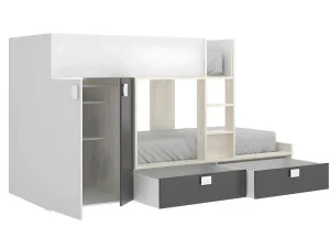 Online Stapelbed Juanito Met Ingebouwde Kast - 2 X 90 X 190 Cm - Wit, Eiken En Antraciet Kinderbed