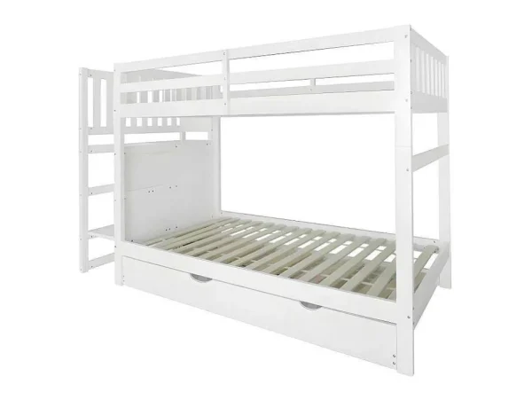 Online Stapelbed Met Onderschuifbed - Massief Grenenhout - 3X90X200 Cm - Opbergtrap Met 4 Lades - Veiligheidsbarrieres - Wit Kinderbed Stapelbed