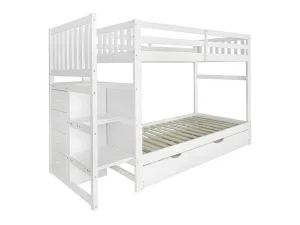 Online Stapelbed Met Onderschuifbed - Massief Grenenhout - 3X90X200 Cm - Opbergtrap Met 4 Lades - Veiligheidsbarrieres - Wit Kinderbed Stapelbed