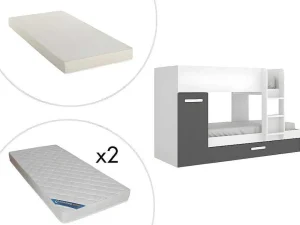 Hot Stapelbed Met Opbergruimtes 3 X 90 X 190 Cm - Antraciet En Wit - Met Matras - Anthony Kinderbed Stapelbed