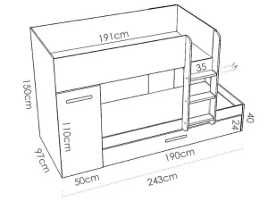 Hot Stapelbed Met Opbergruimtes 3 X 90 X 190 Cm - Antraciet En Wit - Met Matras - Anthony Kinderbed Stapelbed