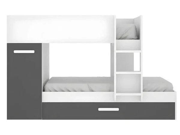 Hot Stapelbed Met Opbergruimtes 3 X 90 X 190 Cm - Antraciet En Wit - Met Matras - Anthony Kinderbed Stapelbed