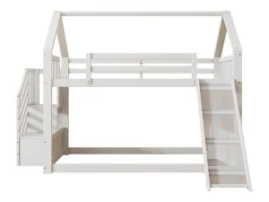 Flash Sale Stapelbedden 140 X 200 Cm - Mdf Hout - Opbergtrap En Glijbaan - Wit Kinderbed Stapelbed