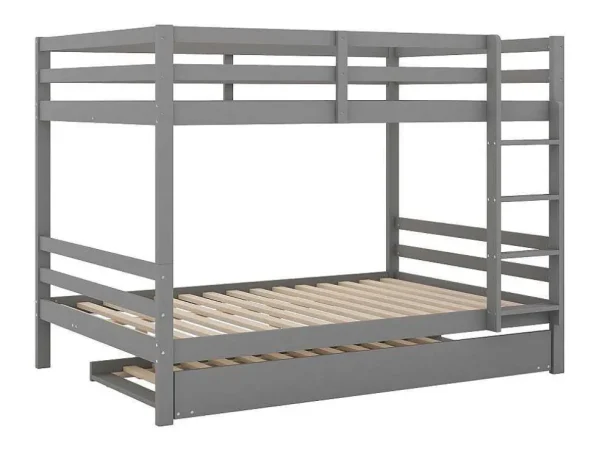 Fashion Stapelbedden 140 X 200 Cm Met Onderschuifbed 90 X 200 Cm - Balustrade En Trap - Mdf Hout - Grijs Kinderbed Stapelbed