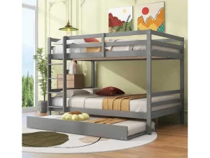 Fashion Stapelbedden 140 X 200 Cm Met Onderschuifbed 90 X 200 Cm - Balustrade En Trap - Mdf Hout - Grijs Kinderbed Stapelbed