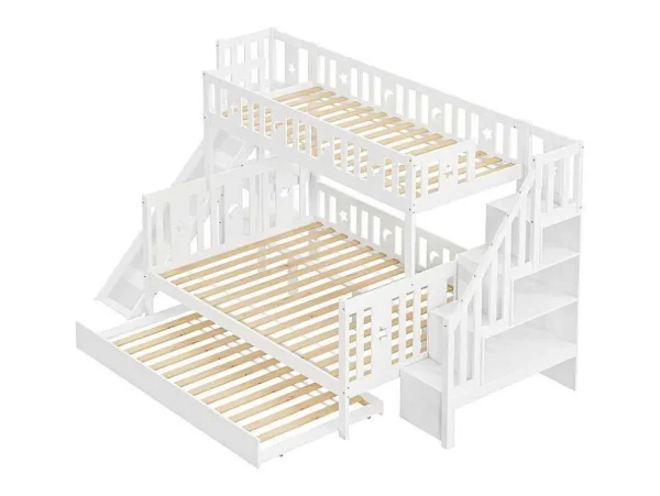 Online Stapelbedden Met Glijbaan En Planken, Onderschuifbed - 2 X 90 X 200 Cm + 140 X 200 Cm - Wit - Anthony Kinderbed Stapelbed