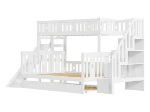 Online Stapelbedden Met Glijbaan En Planken, Onderschuifbed - 2 X 90 X 200 Cm + 140 X 200 Cm - Wit - Anthony Kinderbed Stapelbed