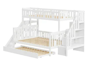 Online Stapelbedden Met Glijbaan En Planken, Onderschuifbed - 2 X 90 X 200 Cm + 140 X 200 Cm - Wit - Anthony Kinderbed Stapelbed