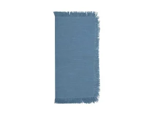 Sale Tafelkleed + 4 Servetten Met Franjes - Katoen - Blauw - 140 X 240 Cm - Pola Textiel Voor Eettafel