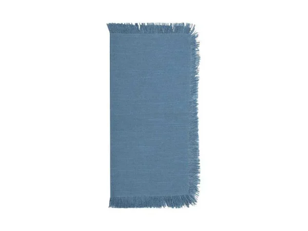 Sale Tafelkleed + 4 Servetten Met Franjes - Katoen - Blauw - 140 X 240 Cm - Pola Textiel Voor Eettafel