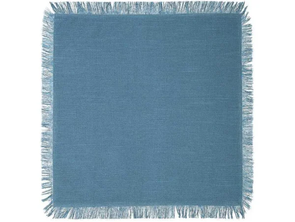 Sale Tafelkleed + 4 Servetten Met Franjes - Katoen - Blauw - 140 X 240 Cm - Pola Textiel Voor Eettafel