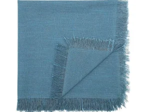 Sale Tafelkleed + 4 Servetten Met Franjes - Katoen - Blauw - 140 X 240 Cm - Pola Textiel Voor Eettafel