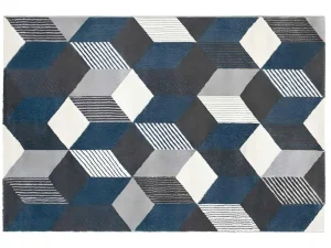 Store Tapijt Geometrisch Design Carrio - Polypropyleen - 160 X 230 Cm - Grijs, Wit En Blauw Tapijt Scandinavisch