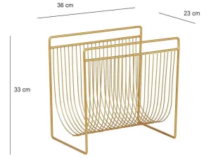 New Tijdschrifthouder Met Draadstructuur - L36 X D23 X H33 Cm - Goudkleurig - Poliara Opbergaccessoire
