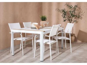 Cheap Togo Tuinmeubelset Tafel 90X150Cm Wit, 4 Stoelen Santorini Wit. Loungeset