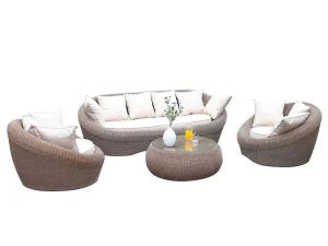 Cheap Tuin Loungeset Van Karamel Gevolchten Hars - Zitbank & 2 Fauteuils & Salontafel - Whiteheaven Loungeset