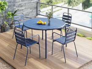 Fashion Tuineetset Mirmande: Tafel D.110 Cm Met 4 Opstapelbare Fauteuils - Metaal - Nachtblauw Tuinset