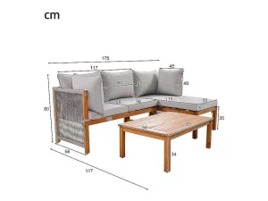 Store Tuinmeubelen In Acaciahout En Grijs Touw - 2 Zitbanken En 1 Salontafel - Verstelbare Poten - Grijs & Naturel Loungeset