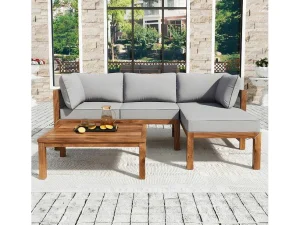 Store Tuinmeubelen In Acaciahout En Grijs Touw - 2 Zitbanken En 1 Salontafel - Verstelbare Poten - Grijs & Naturel Loungeset