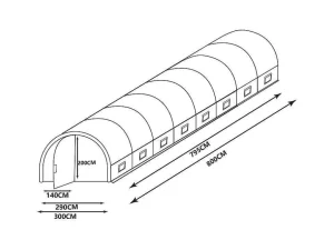 Outlet Tunnelkas Met Structuur Van Staal En Deur 24 M - L300 X B800 X H200 Cm - Alocasia Tuinkas