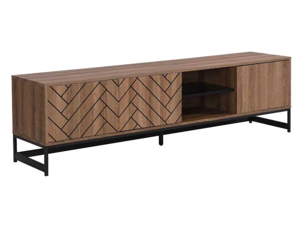 Sale Tv-Meubel Met 3 Deuren En 2 Nissen - Mdf - Naturel En Zwart - Caratana Tv-Meubel