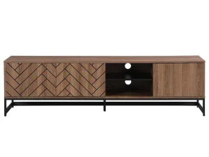 Sale Tv-Meubel Met 3 Deuren En 2 Nissen - Mdf - Naturel En Zwart - Caratana Tv-Meubel