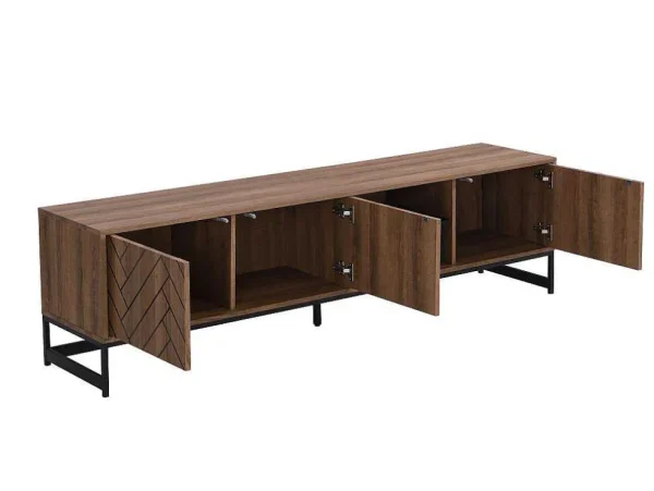 Sale Tv-Meubel Met 3 Deuren En 2 Nissen - Mdf - Naturel En Zwart - Caratana Tv-Meubel