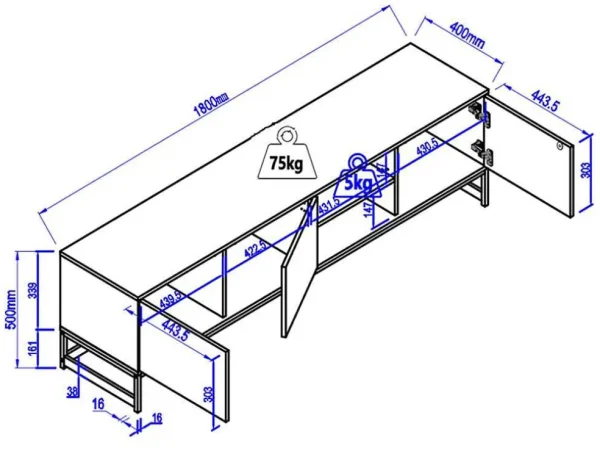 Sale Tv-Meubel Met 3 Deuren En 2 Nissen - Mdf - Naturel En Zwart - Caratana Tv-Meubel