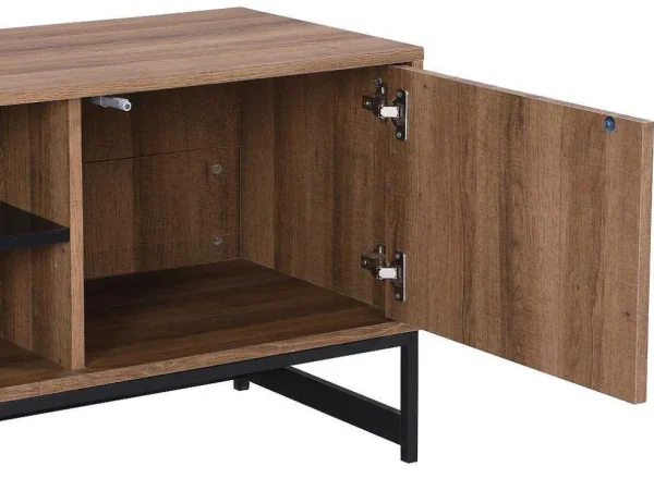 Sale Tv-Meubel Met 3 Deuren En 2 Nissen - Mdf - Naturel En Zwart - Caratana Tv-Meubel