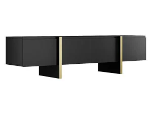 Store Tv-Meubel Met 4 Deuren Van Mdf - Zwart En Goud - Luvonia Tv-Meubel