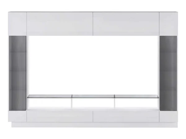 Store Tv-Wand Met Opbergruimte En Ledverlichting Van Gerookt Gehard Glas - Wit Gelakt - Briano Tv-Meubel