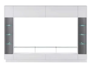 Store Tv-Wand Met Opbergruimte En Ledverlichting Van Gerookt Gehard Glas - Wit Gelakt - Briano Tv-Meubel