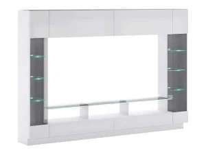 Store Tv-Wand Met Opbergruimte En Ledverlichting Van Gerookt Gehard Glas - Wit Gelakt - Briano Tv-Meubel