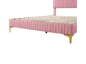 Store Tweepersoonsbed Gestoffeerd In Kunstleer 140X200Cm - In Hoogte Verstelbaar Hoofdbord - Met Lattenbodem - Roze (Zonder Matras) Tweepersoonsbed