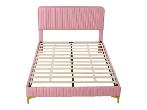 Store Tweepersoonsbed Gestoffeerd In Kunstleer 140X200Cm - In Hoogte Verstelbaar Hoofdbord - Met Lattenbodem - Roze (Zonder Matras) Tweepersoonsbed