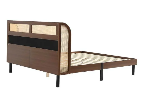 Outlet Tweepersoonsbed 160X200Cm - Met Kunstleer En Pvc Rotan Kussens - Met Houten Lattenbodem - Bruin Tweepersoonsbed