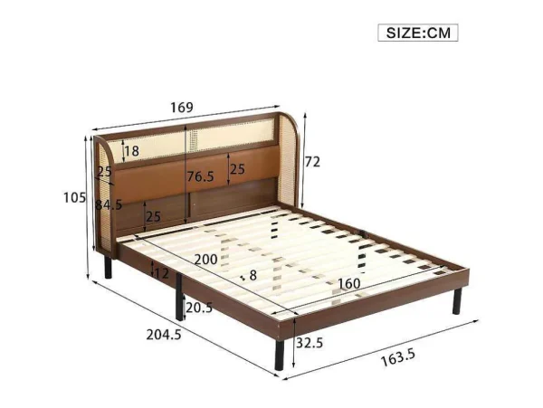 Outlet Tweepersoonsbed 160X200Cm - Met Kunstleer En Pvc Rotan Kussens - Met Houten Lattenbodem - Bruin Tweepersoonsbed