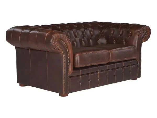 Outlet Tweezitsbank Chesterfield Clotaire Van 100% Leer Met Lived-In Aspect Chesterfield Zitbank