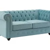 Store Tweezitsbank Van Pastelblauw Velours Chesterfield Tweezitsbank