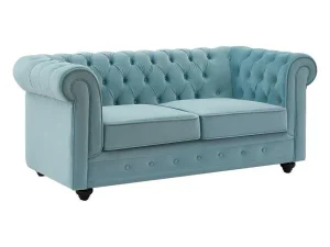 Store Tweezitsbank Van Pastelblauw Velours Chesterfield Tweezitsbank