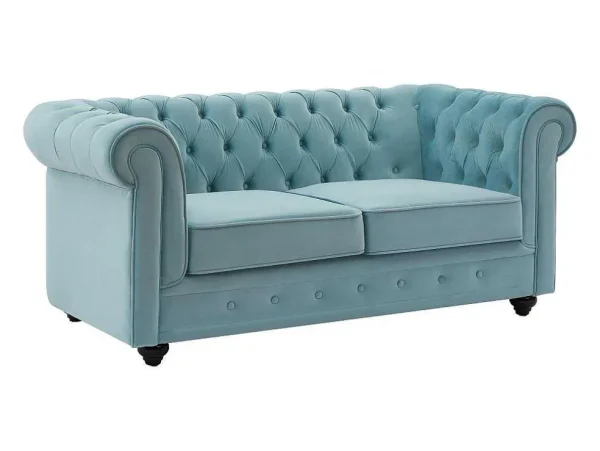 Store Tweezitsbank Van Pastelblauw Velours Chesterfield Tweezitsbank