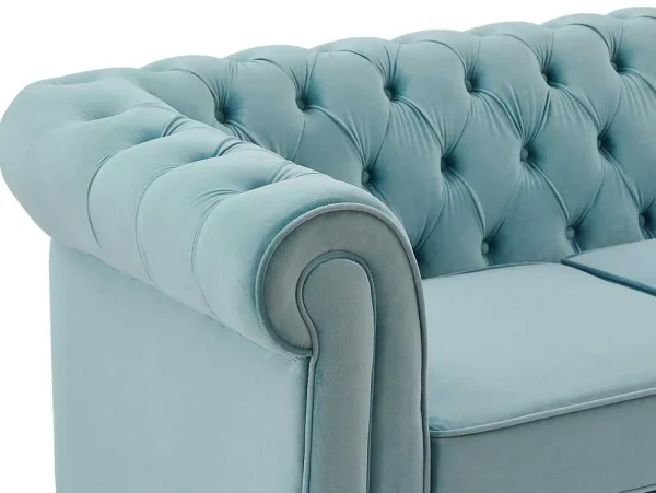 Store Tweezitsbank Van Pastelblauw Velours Chesterfield Tweezitsbank