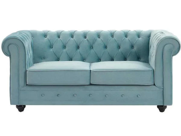 Store Tweezitsbank Van Pastelblauw Velours Chesterfield Tweezitsbank