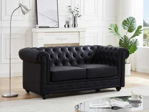 Cheap Tweezitsbank Van Zwart Kunstleer Chesterfield Zitbank