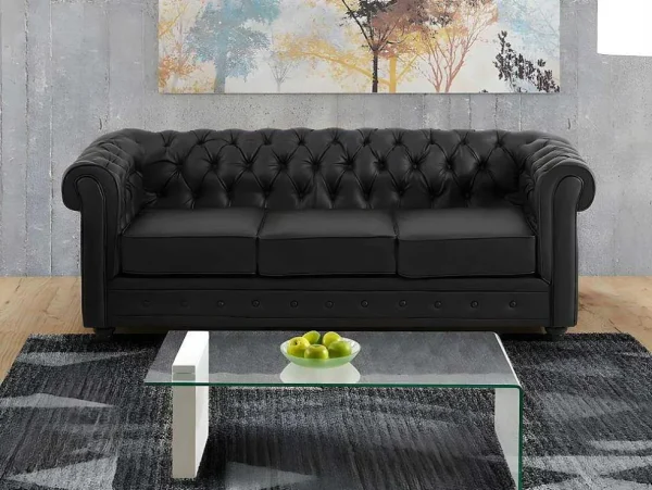 Cheap Tweezitsbank Van Zwart Kunstleer Chesterfield Zitbank