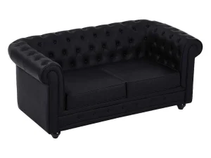 Cheap Tweezitsbank Van Zwart Kunstleer Chesterfield Zitbank