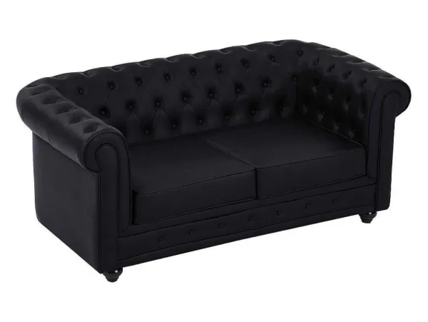 Cheap Tweezitsbank Van Zwart Kunstleer Chesterfield Zitbank