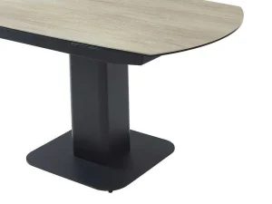 Online Uitschuifbare Eettafel Voor 4 Tot 8 Personen In Keramiek, Gehard Glas, Metaal En Mdf - Lichte Houtlook En Zwart - Taloza Eettafel