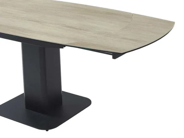 Online Uitschuifbare Eettafel Voor 4 Tot 8 Personen In Keramiek, Gehard Glas, Metaal En Mdf - Lichte Houtlook En Zwart - Taloza Eettafel